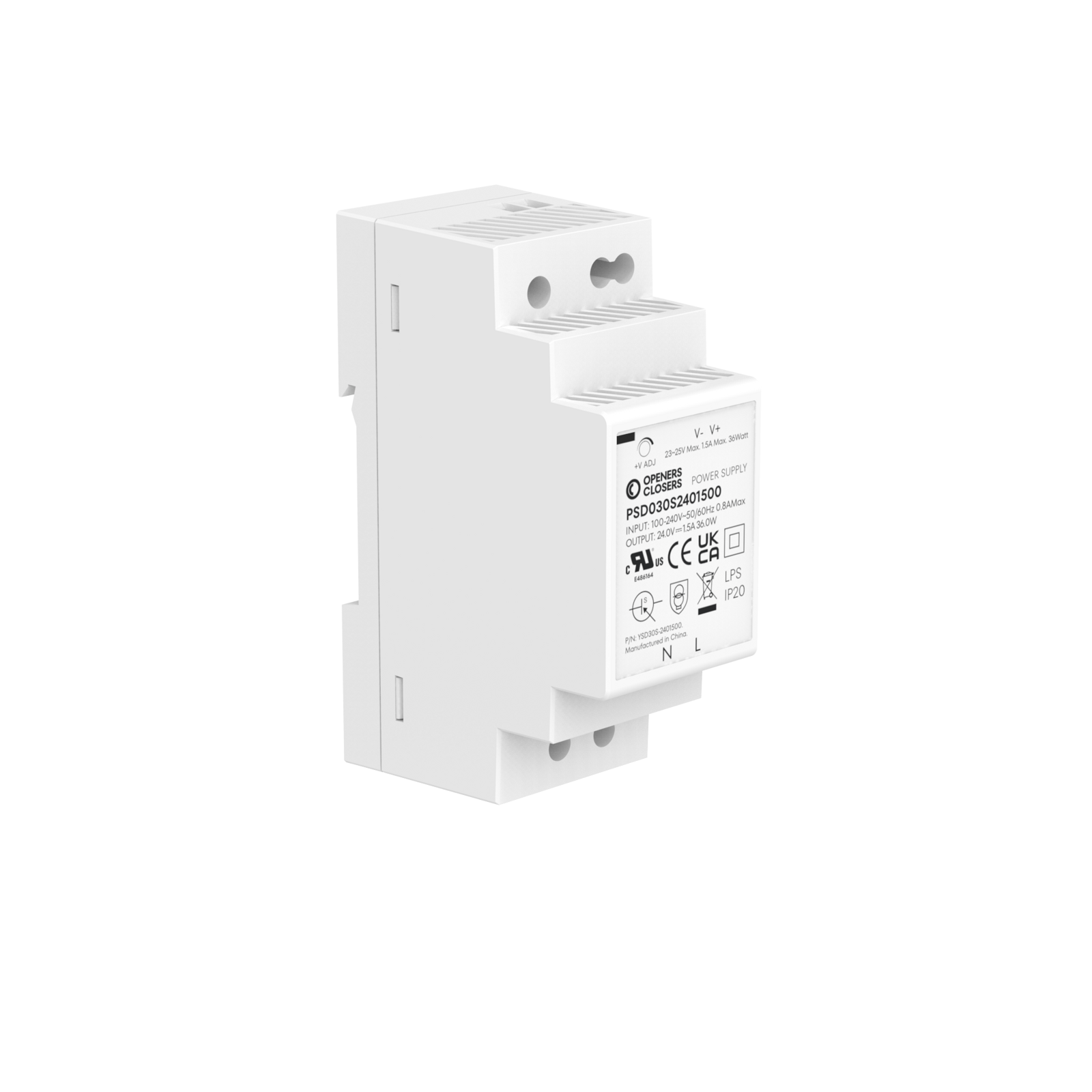 PSD030S2401500 Step-Shaped DIN Rail Power Supply 36W with 24V DC 1.5A