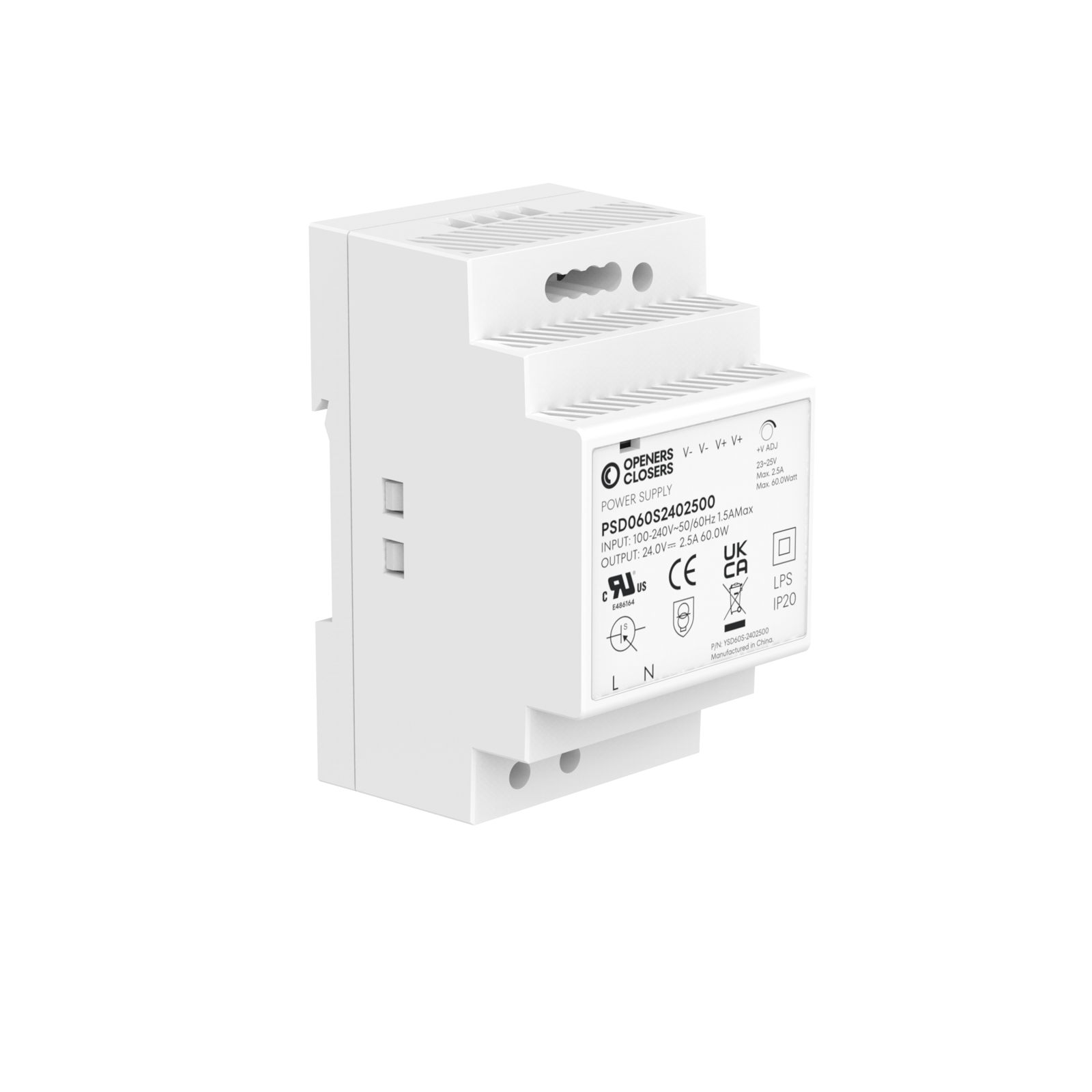 PSD060S2402500 Step-Shaped DIN Rail Power Supply 60W with 24V DC 2.5A