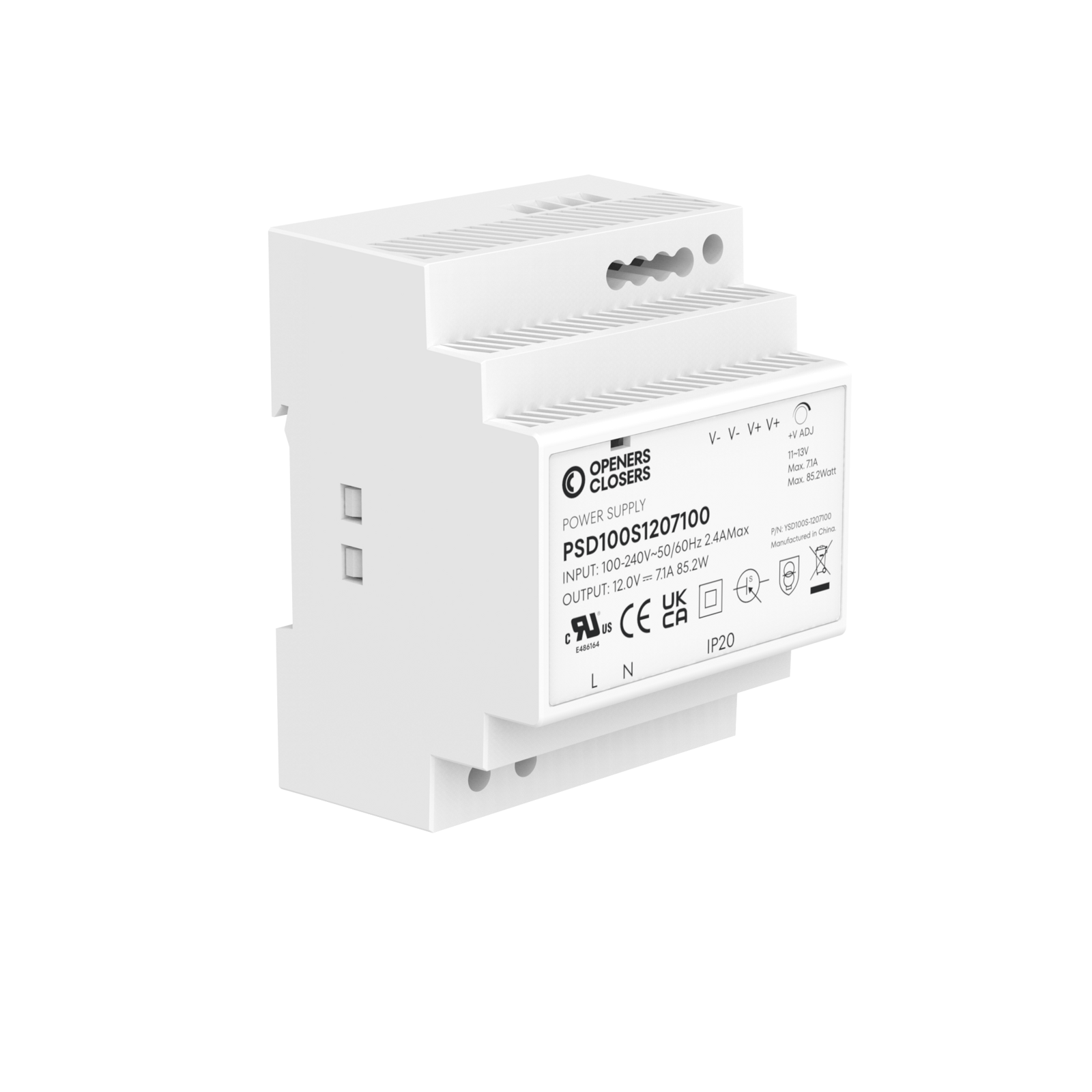 PSD100S1207100 Step-Shaped DIN Rail Power Supply 85.2W with 12V DC 7.1A