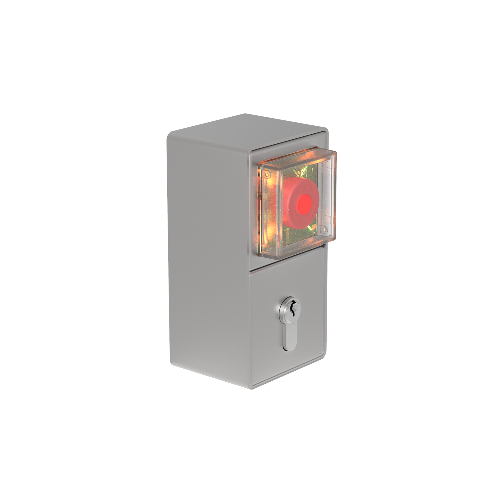 TE1B111 Terminale di Uscita di Emergenza EN 13637 Montaggio superficiale 2 moduli (Pulsante + Cilindro di chiusura PZ88) + Alimentazione elettrica 230VAC/24VDC 0,4A