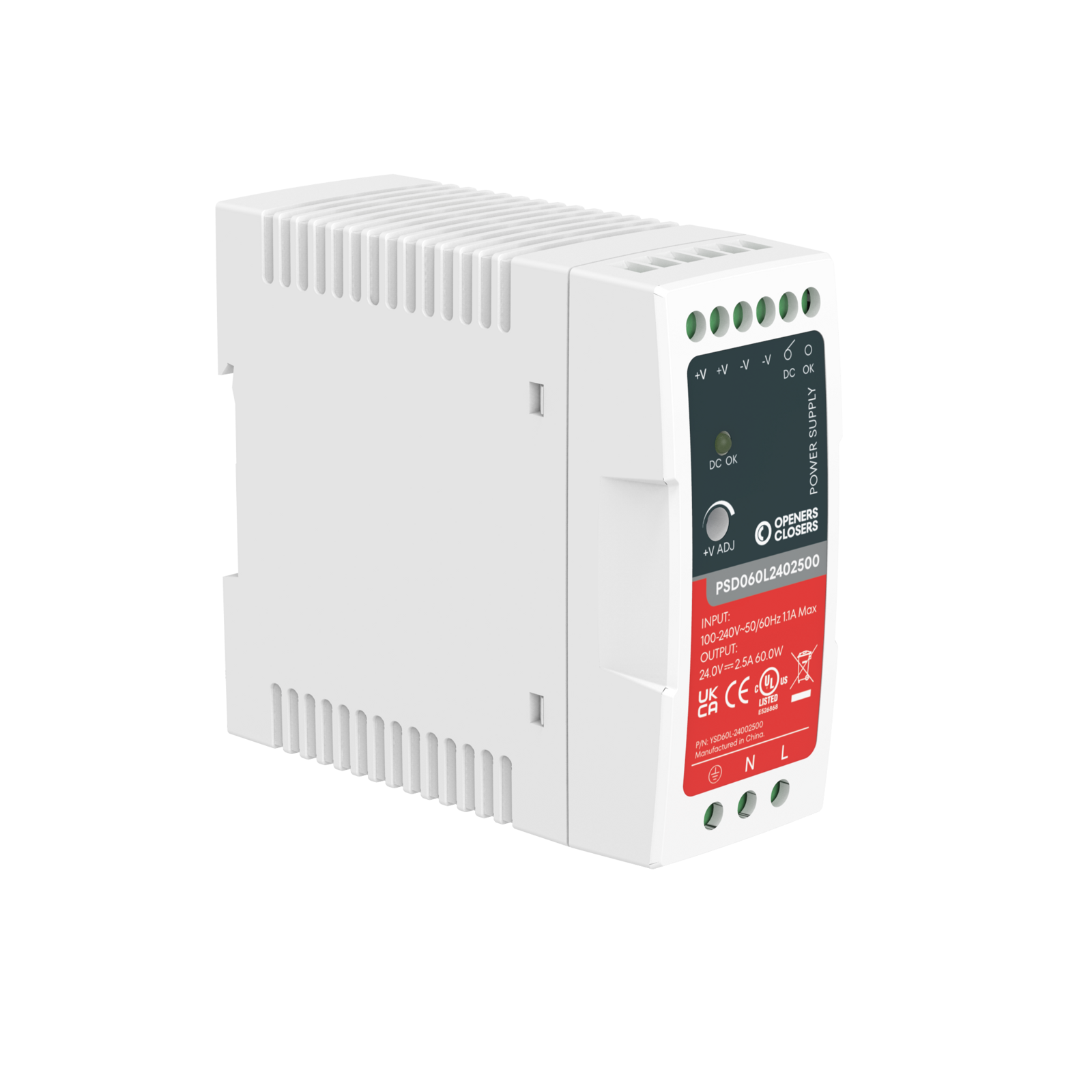 PSD060L2402500 Slim-line DIN Rail Power Supply 60W with 24V DC 2.5A