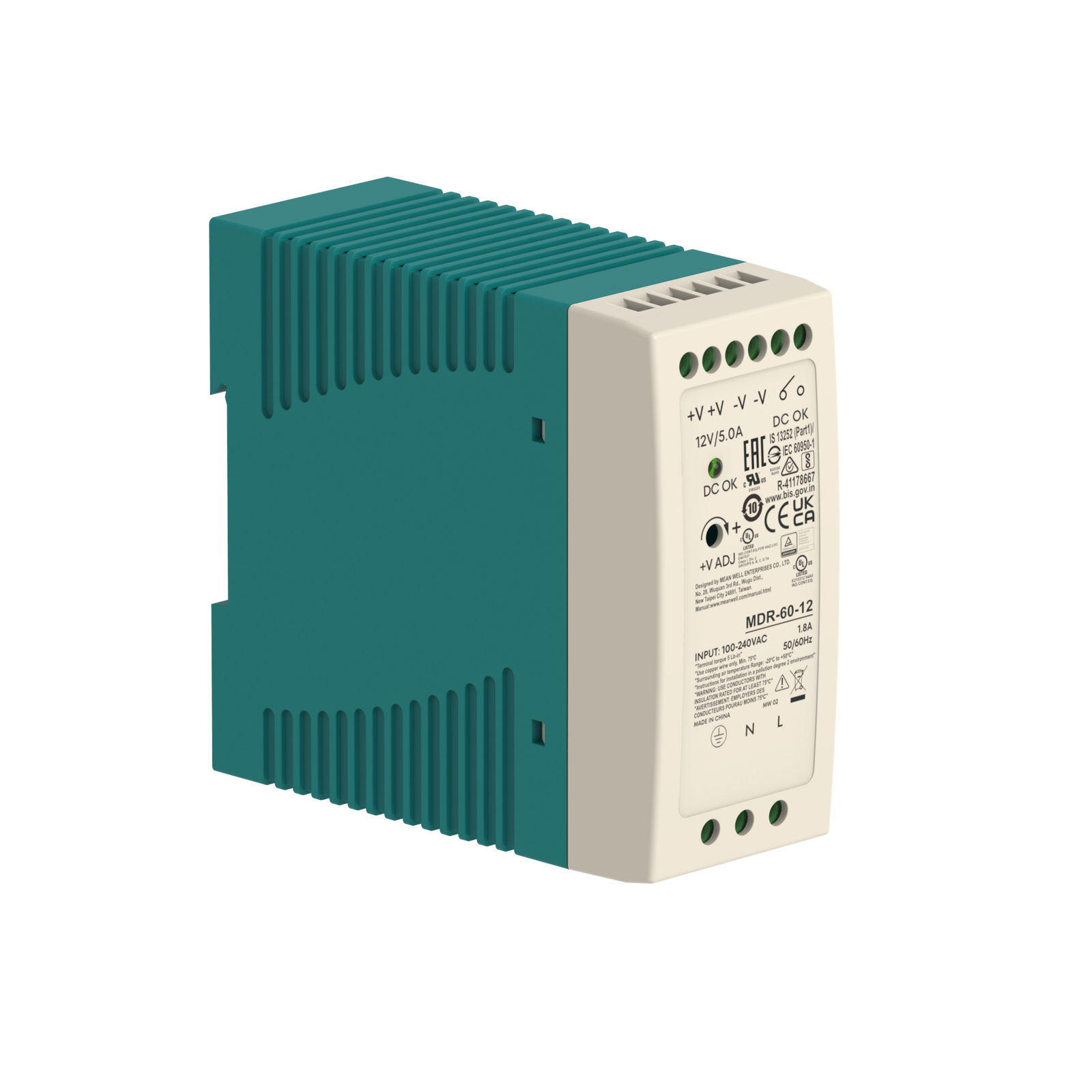 PS6012 Fuente de alimentación con forma escalonada para carril DIN de 60W con 12V DC 5A