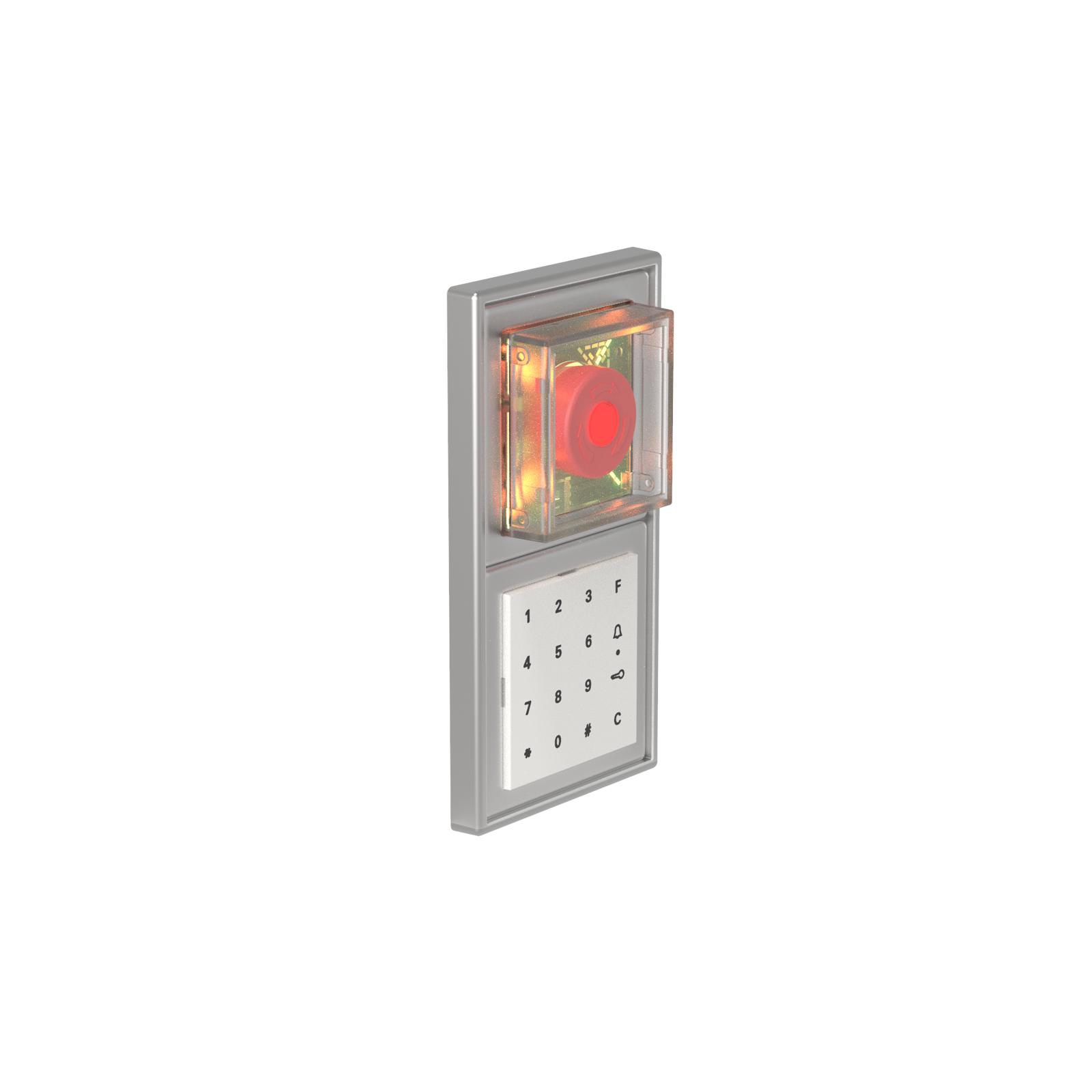 TE1A115 Terminale di Uscita di Emergenza EN 13637 Montaggio ad incasso 2 moduli (Pulsante + Tastiera Codificata) + Alimentazione elettrica 230VAC/24VDC 0,4A