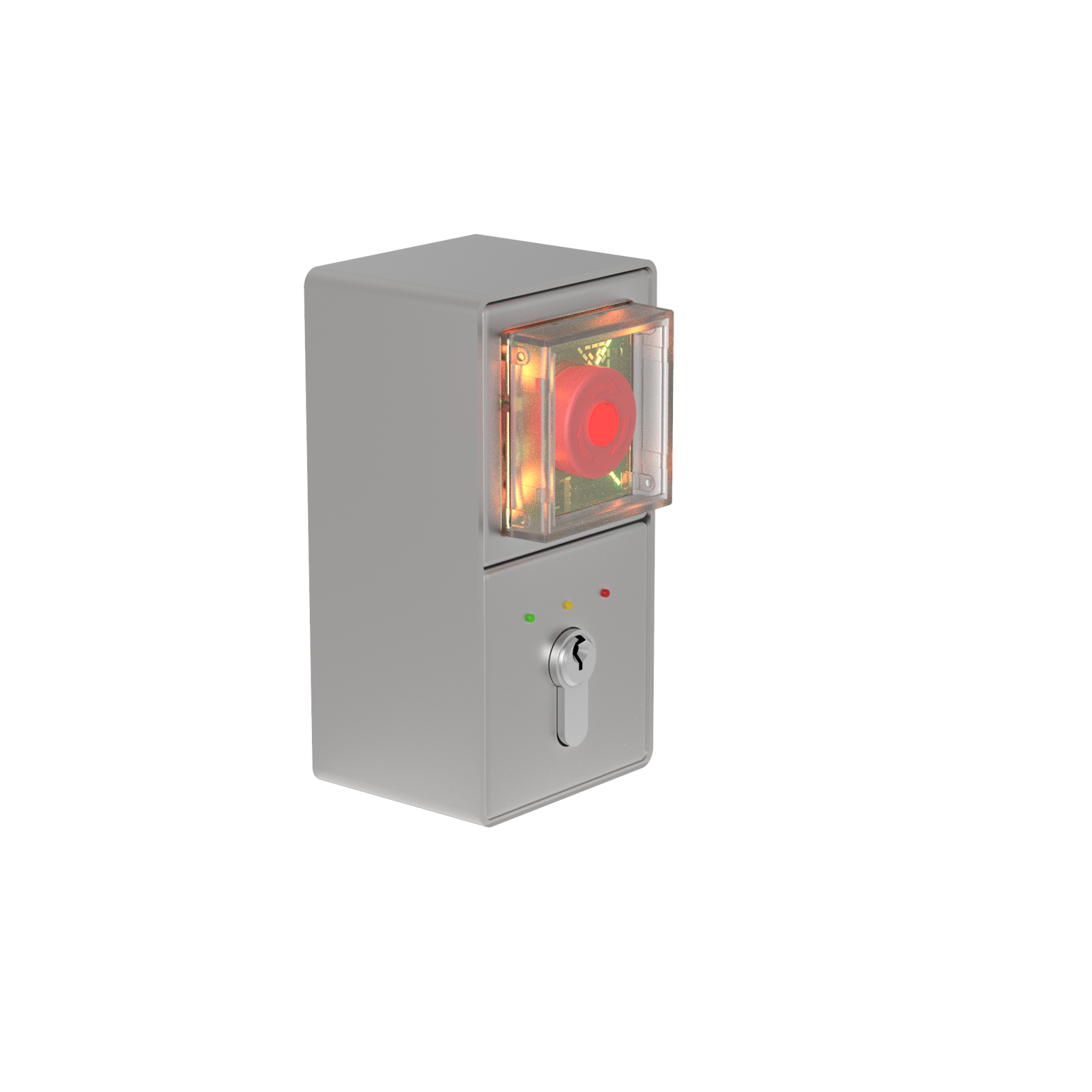 TE1B112 Terminale di Uscita di Emergenza EN 13637 Montaggio superficiale 2 moduli (Pulsante + Cilindro di chiusura PZ88 con LED) + Alimentazione elettrica 230VAC/24VDC 0,4A